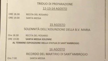 Iniziato il triduo di preparazione ai festeggiamenti in ricordo del Martirio di Sant’Ambrogio Martire